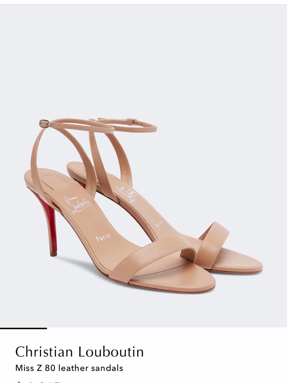 Christian Louboutin Miss Z 80MM Nude Leather Ankle-Strap Sandals with Red Heel